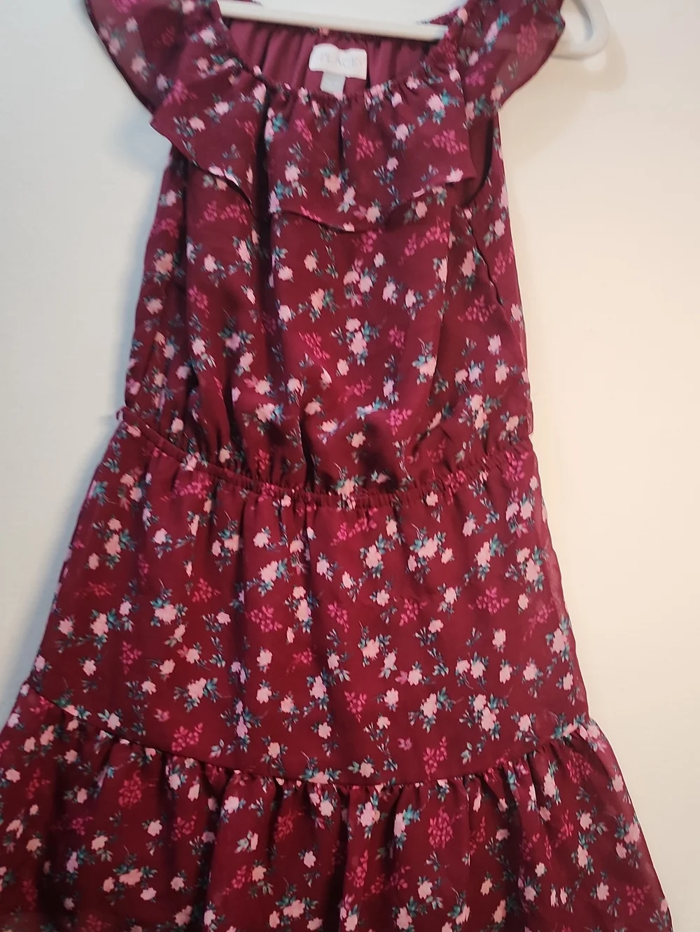 The Children's Place Girls Maroon Floral Chiffon Tiered Dress XL 14